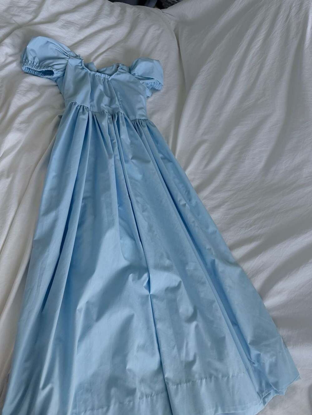Handmade Wendy Peter Pan Light Blue Puff Sleeve Smocked Midi Dress